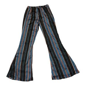 Chloe Oliver Stripe High Waisted Wide Leg Pants XS Metallic Blue Black Copper